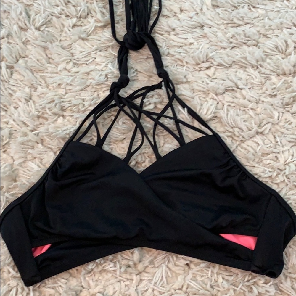 Pink black wrap bikini top